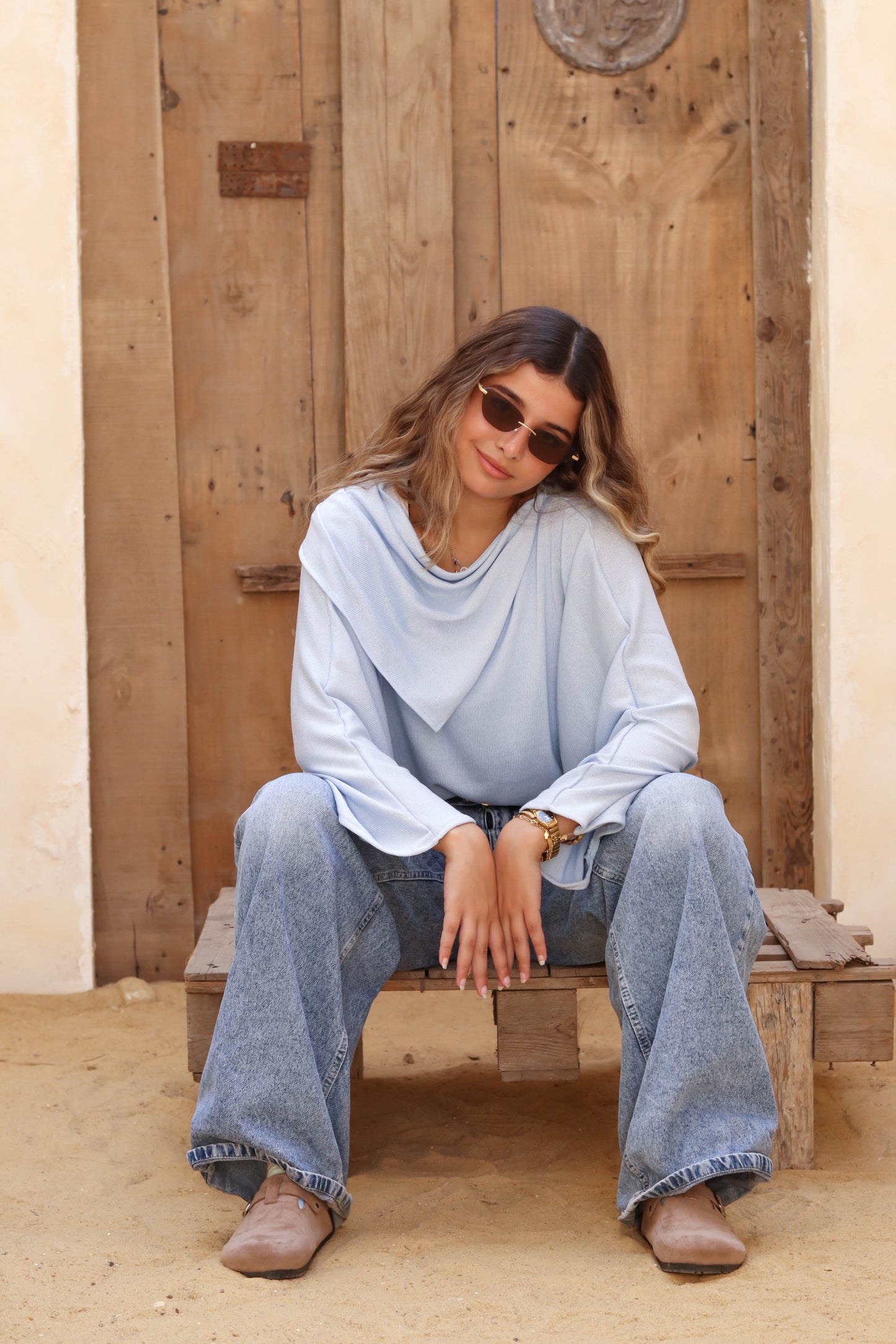 Oversized Drape Top Baby Blue