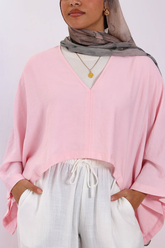 Cropped V neck - Baby Pink