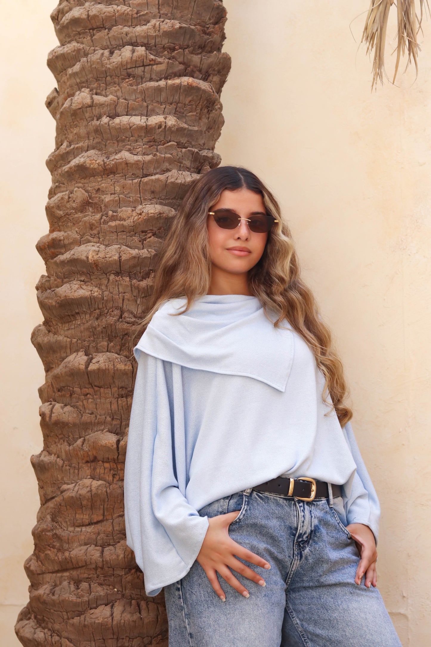Oversized Drape Top Baby Blue