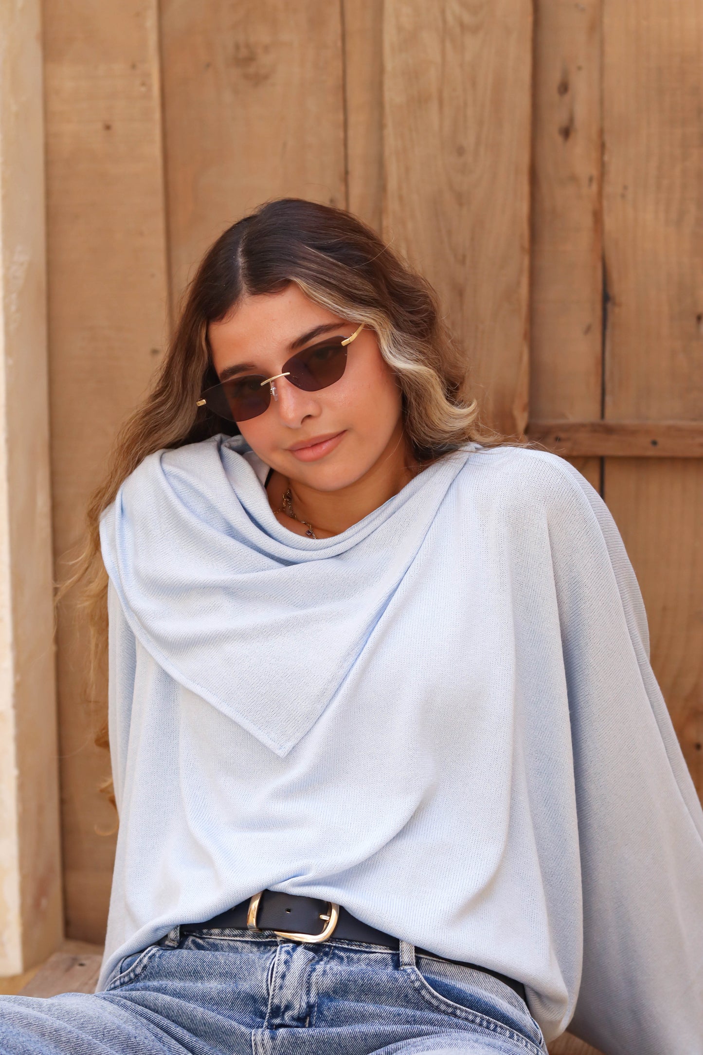 Oversized Drape Top Baby Blue