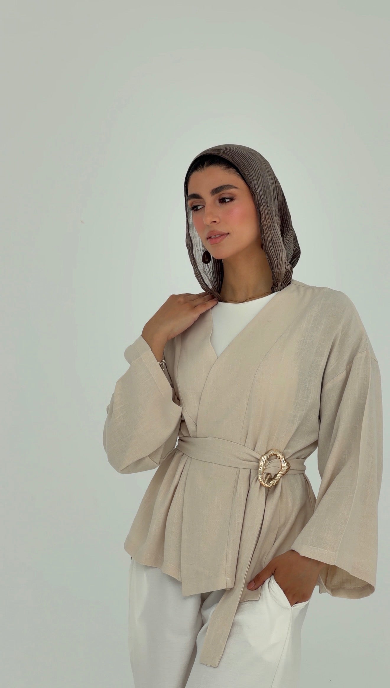 The Linen Drape Cardigan - Beige