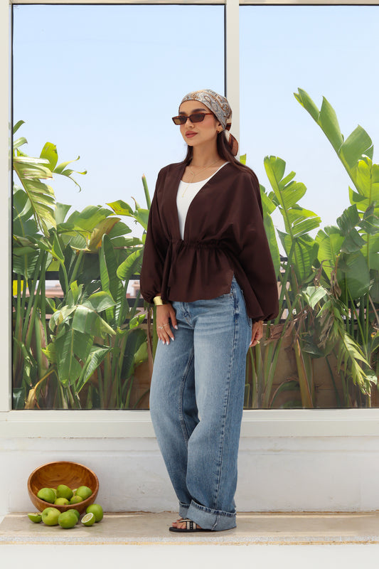 Sienna Cinched Shirt - Brown