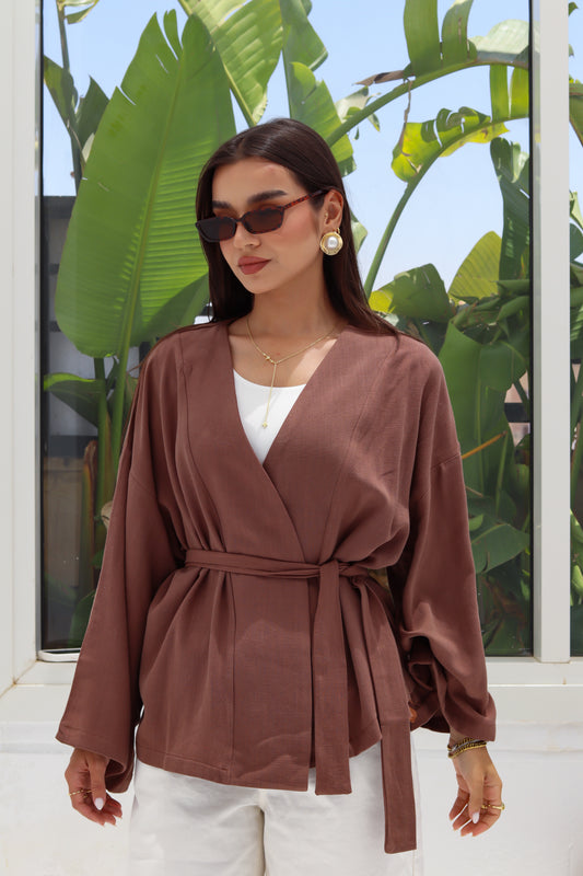 The Linen Drape Cardigan - Brown
