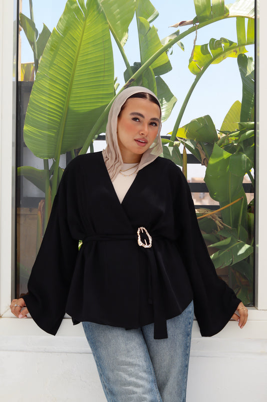 The Linen Drape Cardigan - Black